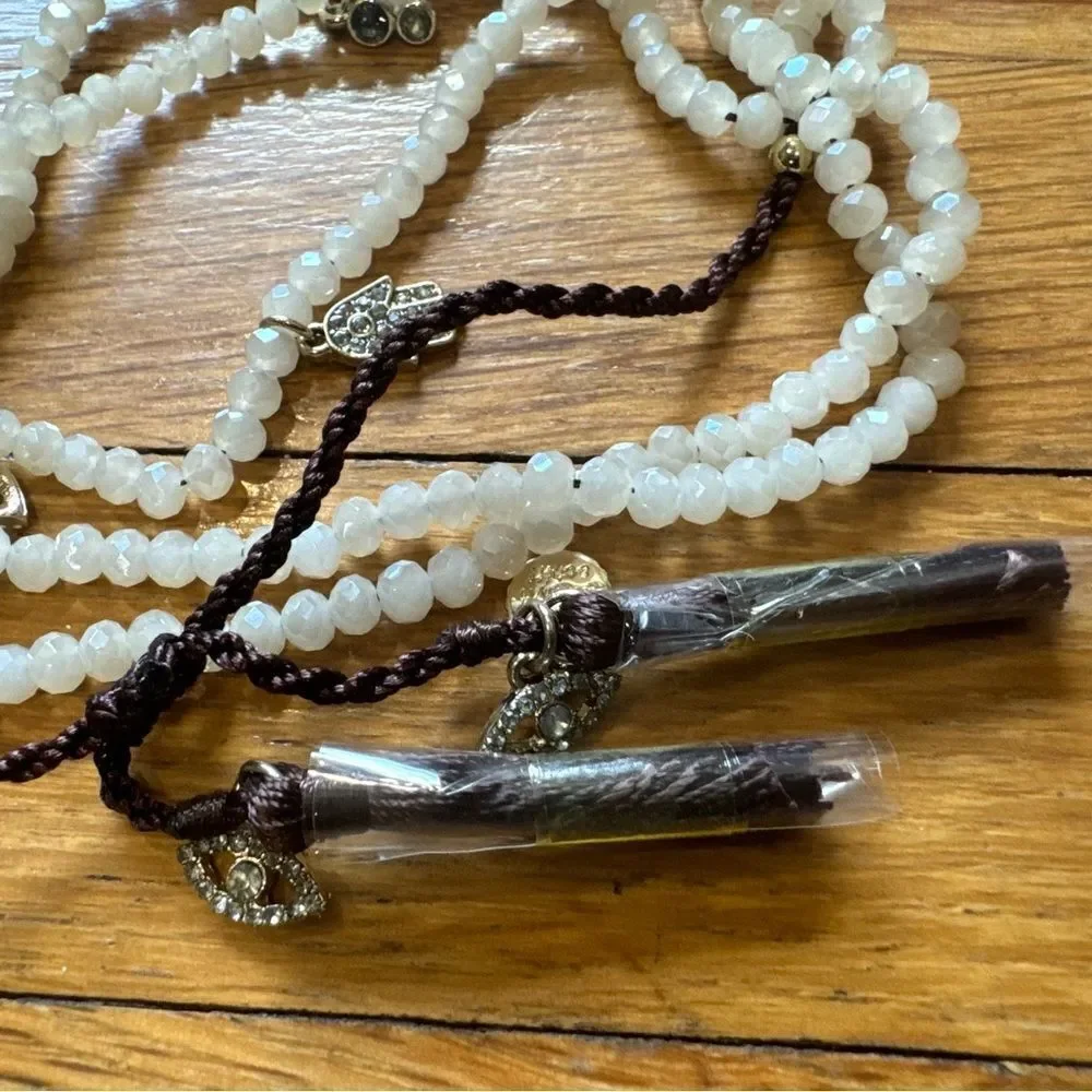 Revolve Marlyn Schiff White Beaded Tassel Trinket Pendant Bracelet